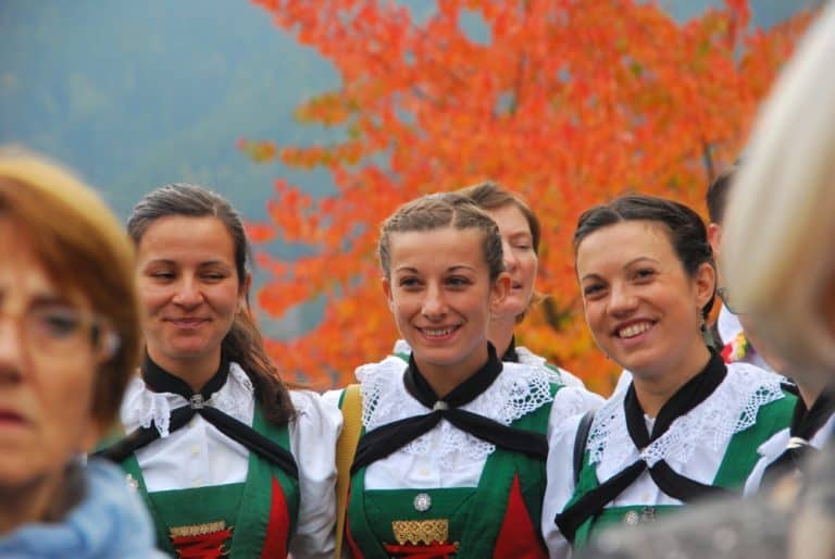 Italy, Santa Maddalena – women in costume, Oct.2014 (South Tyrol)
