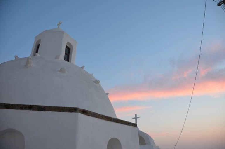 Greece, Santorini, Fira – church and sunset cloud, Aug.2013 (Santorini)