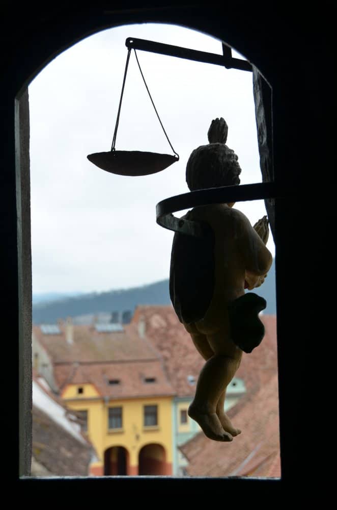 Romania, Sighisoara – mechanical clock, Apr. 2014 (Sighisoara)