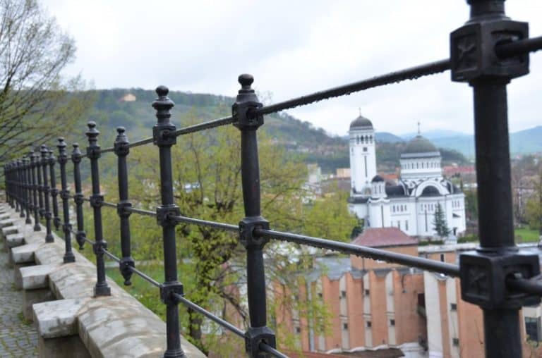 Romania, Sighisoara – fence and church, Apr. 2014 (Sighisoara)