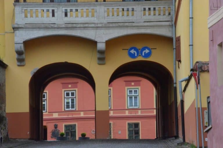 Romania, Sighisoara – two arches, Apr. 2014 (Sighisoara)