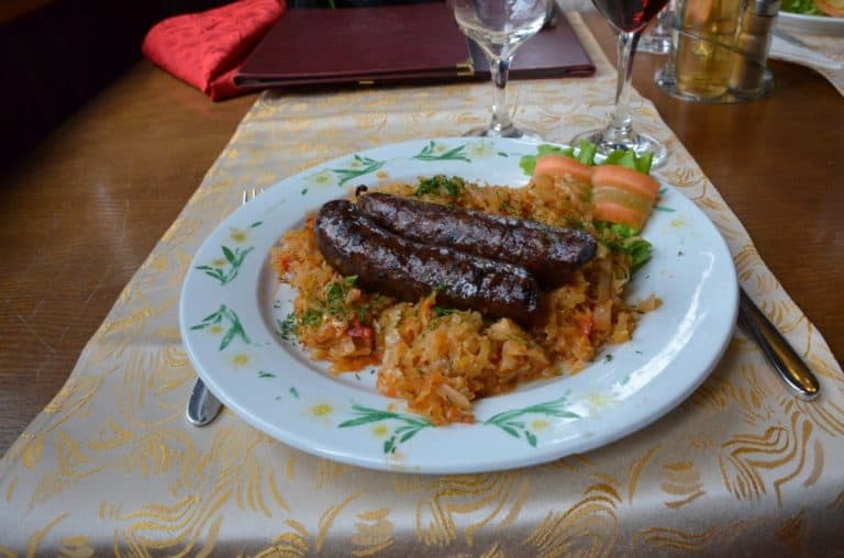 Romania, Sinaia – venison sausage, Apr. 2014 (Sinaia)
