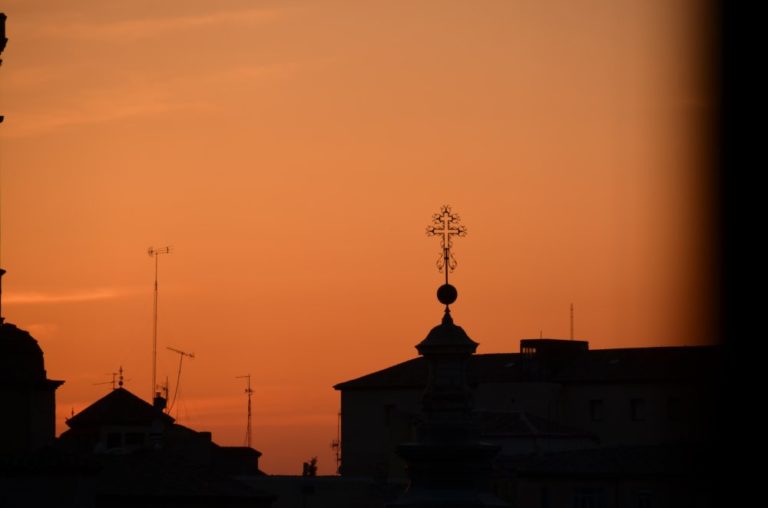 Spain, Toledo – cross in sunset, Mar. 2014 (Toledo)