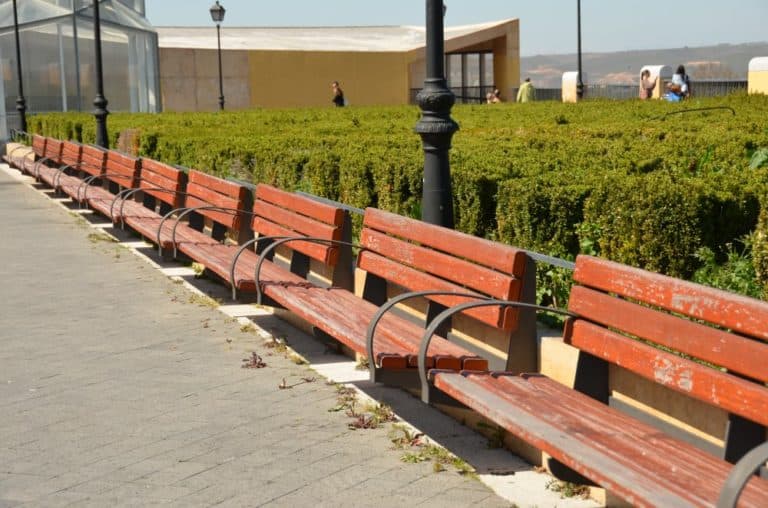 Spain, Toledo – row of benches, Mar. 2014 (Toledo)