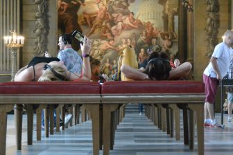 England-London-Greenwich-Old Royal Naval College-The Painted Hall-people-lying