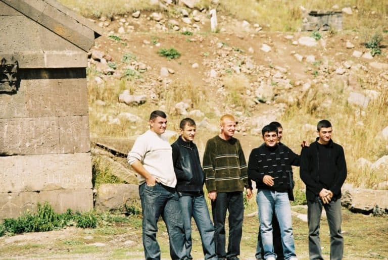 Armenia, caravansary – young men, Autumn 2005