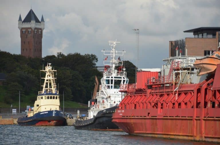 Denmark, Esbjerg – boats and tower Aug. 2012