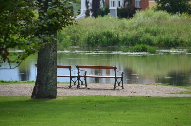 Denmark, Ribe – pond and benches, July2012 (Ribe)