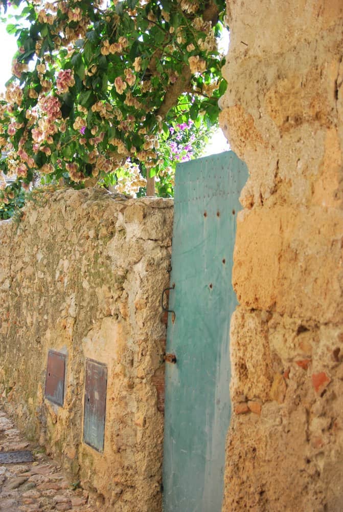 Italy, Verezzi – wall, door and flowers, Dec.2012 (Liguria)