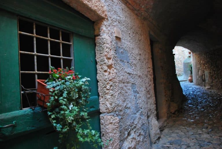 Italia, Verezzi – porta verde e piante, dicembre 2012 (Liguria)