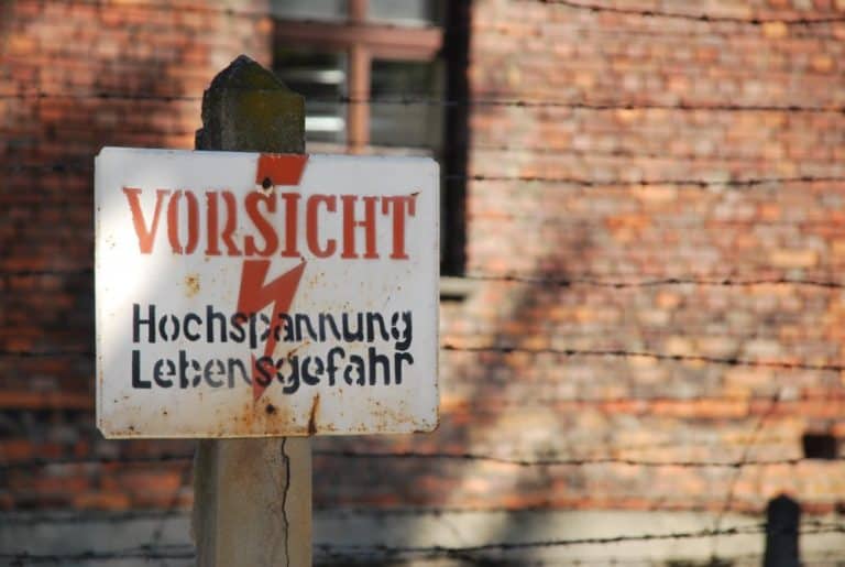 Poland, Auschwitz – warning, May 2009