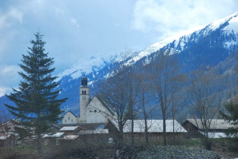 Switzerland, Glacier Express – church and tree, May 2012