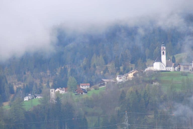 Switzerland, Glacier Express – misty village, May 2012