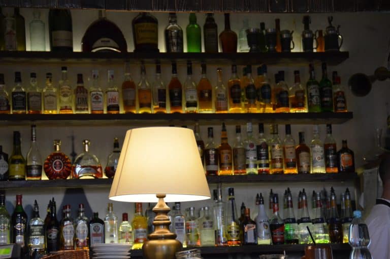 Poland, Gdansk – Gdanski Bowke restaurant, bottles, Aug.2016 (Gdansk)