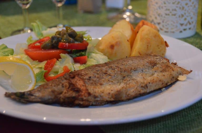 Poland, Gdansk – Red Inn restaurant, dessert, trout dish Aug.2016 (Gdansk)