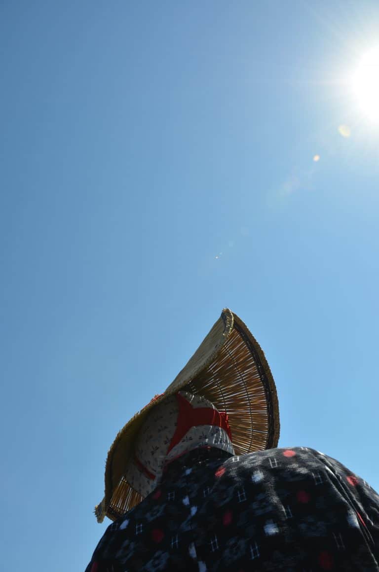 Sado Island, Yajima Kyojima – Tarai Bune, her hat, Aug.2016 (Sado Island)