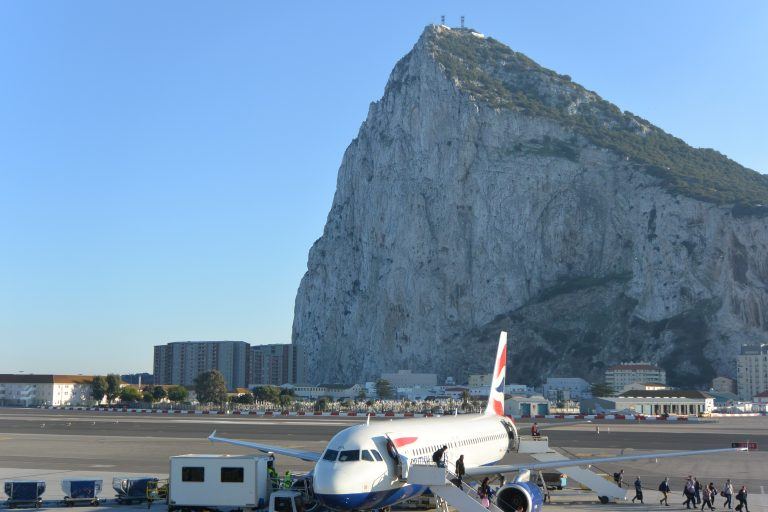 Gibraltar, airport – airplane and the Rock, Nov.2016