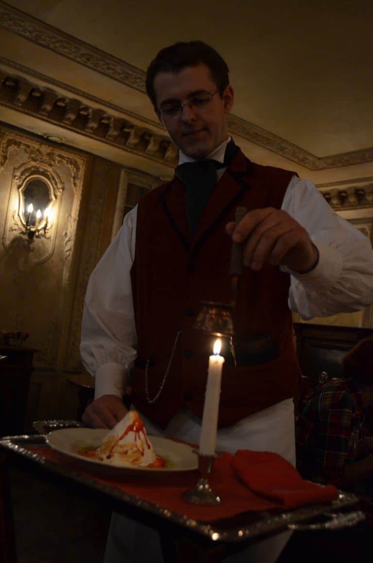 Moscow, Cafe Pushkin – preparation of the dessert, Aug.2017 (Moscow)