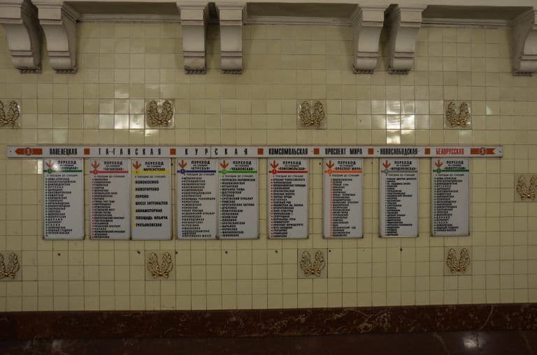 Moscow metro – plat form signs of Beloruskaya, Aug.2017 (Moscow)