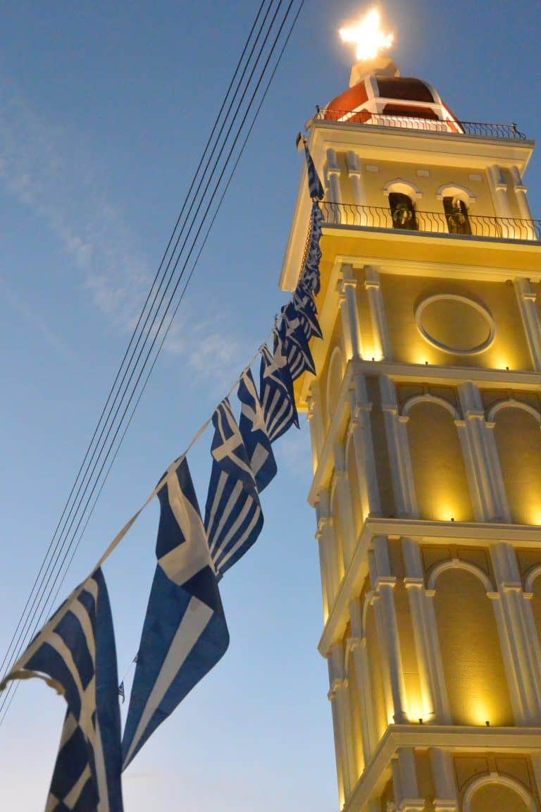 Zakynthos  – flags and church, Sept.2017 (Zakynthos)