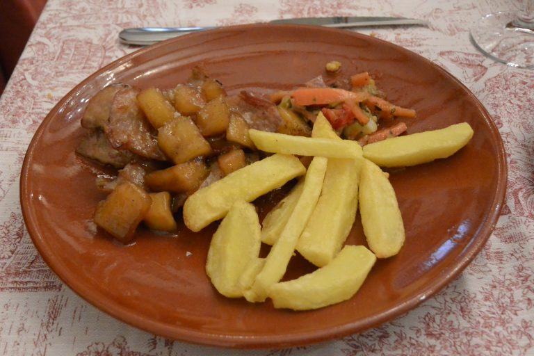 Antequera, Restaurante Plaza de Toros – pork, Feb.2018 (Antequera) (Andalucia)