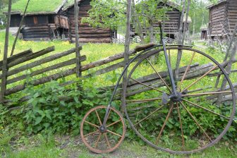 Norway-Oslo-Norwegian Museum of Cultural History-farm houses-fence-bicycle