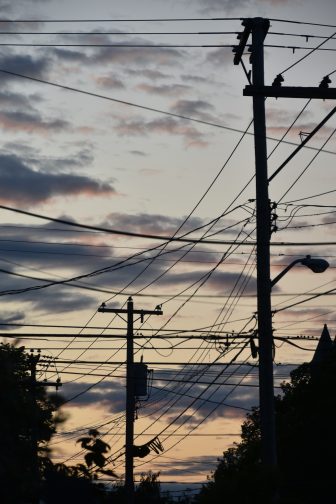 Canada-Prince Edward Island-Charlottetown-twilight-cables-telegraph poles