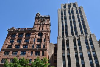 Canada-Montreal-Place d'Armes-two high-rise buildings