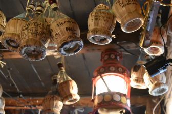 England-Cornwall-St Ives-restaurant-Mermaid-interior-ceiling-bottles