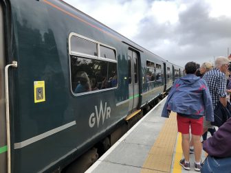 England-Cornwall-St Erth-station-platform-train-people