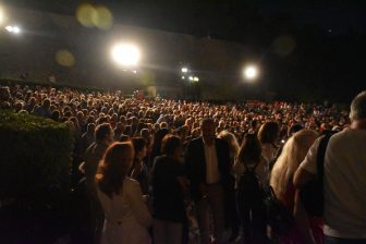 Greece-Rhodes-Rhodes Town-open air theatre-crowd