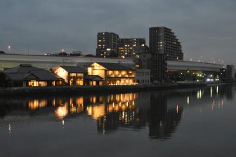 Japan-Kyushu-Fukuoka-Muromi river-lights-restaurants-reflections