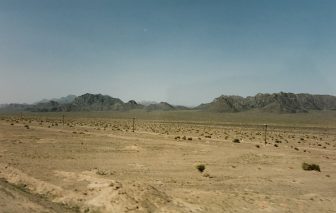 China-from Hami to Turpan-desert-mountain range-from the bus window