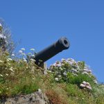 England-Cornwall-Looe-Plaidy Beach-cannon-blue sky