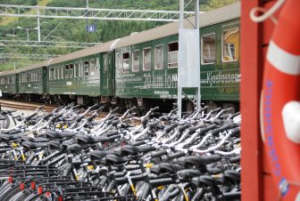 Norway-Flåm-station-train-many bicycles