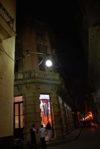 the street scene at night in Havana in Cuba