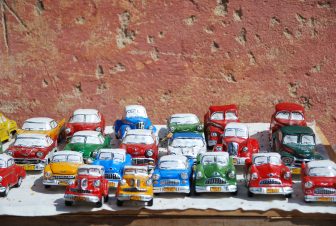 the colourful classic car toys soled at a street market in Trinidad in Cuba