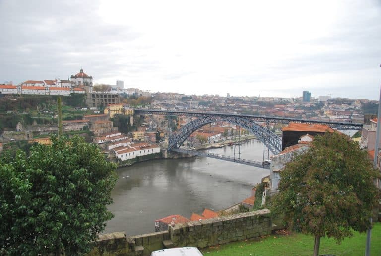 The tram in Oporto and the Atlantic Ocean