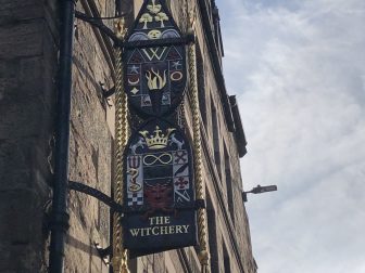 the sign of the restaurant, Witchery in Edinburgh