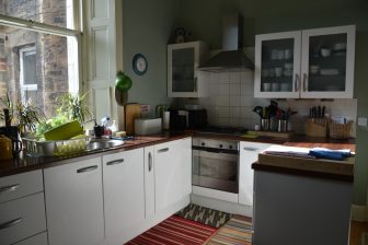 the kitchen of our Airbnb in Edinburgh