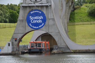 the boat coming out of Falkirk Wheel