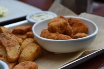 fried monkfish and potato at Teuchters Landing, the restaurant in Leith