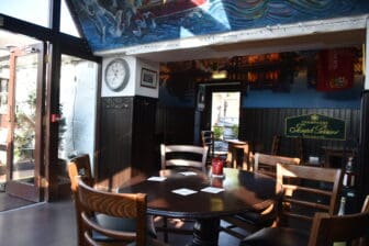 tables at Teuchters Landing, the restaurant in Leith