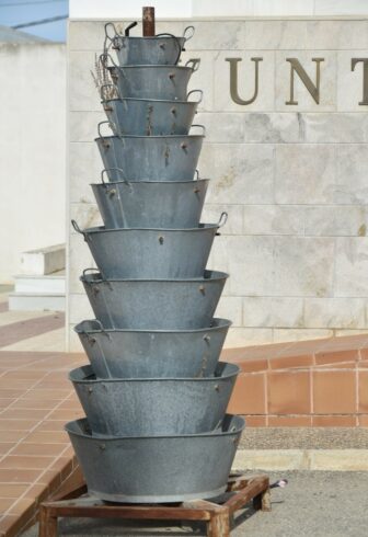 an object in front of the village hall in Marinaleda