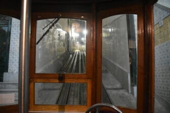 the track of the funicular Ascensor Da Bica in Lisbon seen from the car