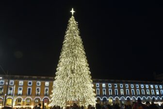 huge Christmas tree in Comercio Square in Lisbon
