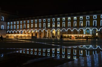 double image of lights in Comercio Square in Lisbon