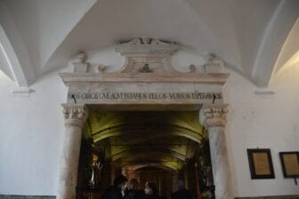 the entrance of the bone chapel in Evora