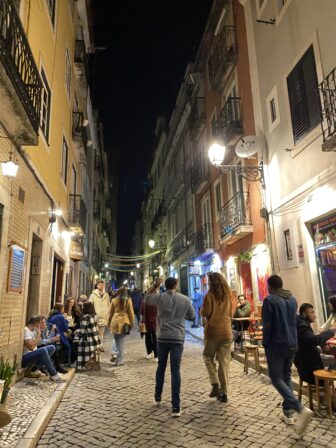 a street of Bairro Alta in Lisbon, where the Fado restaurant, O Faia is situated