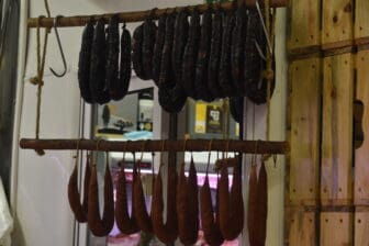 hanging sausages in Naco, a shop in Lisbon